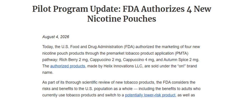on nicotine pouches authorized by fda