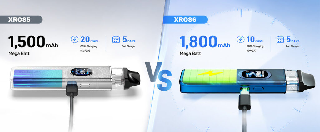 vaporesso xros 6 vs xros 5 battery capacity & charging upgrade