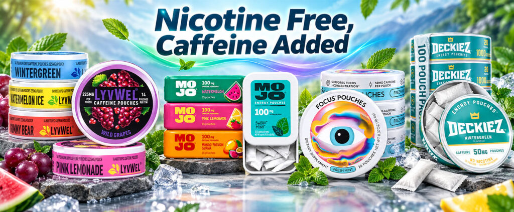 caffeine pouches with different flavors and brands