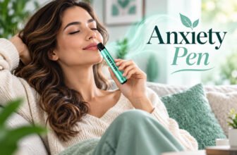 woman using an anxiety pen at home