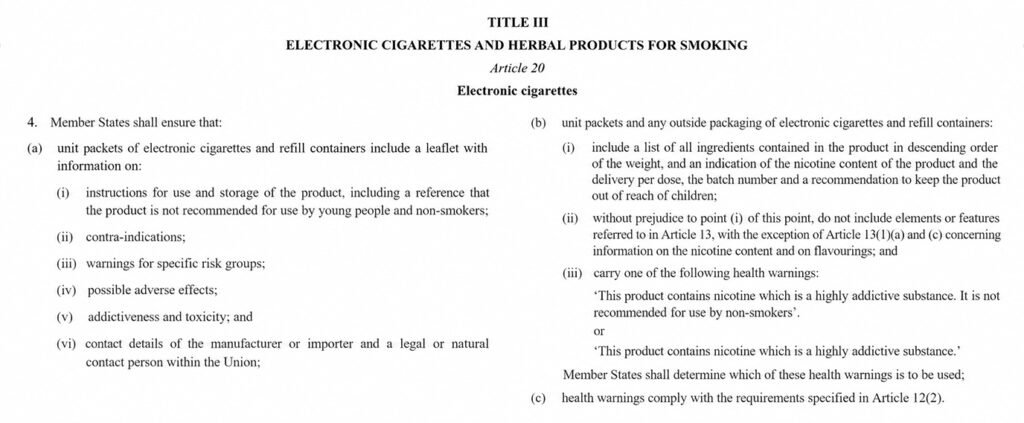 eu tobacco products directive on vape juice ingredients